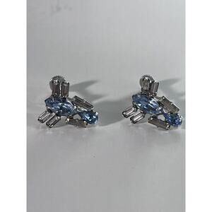 Vintage B. David Blue & clean Rhinestones Insect Screw On Earrings